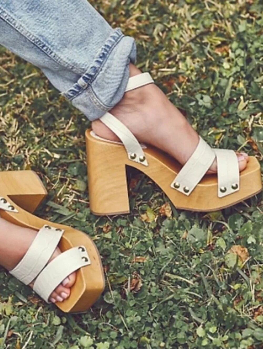 Free People Mallory white Croc Leather Platform Wooden Clog Sandals women's 40